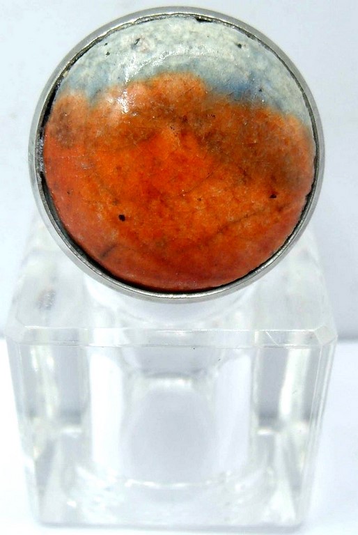 bague raku orange et gris  C Vue 