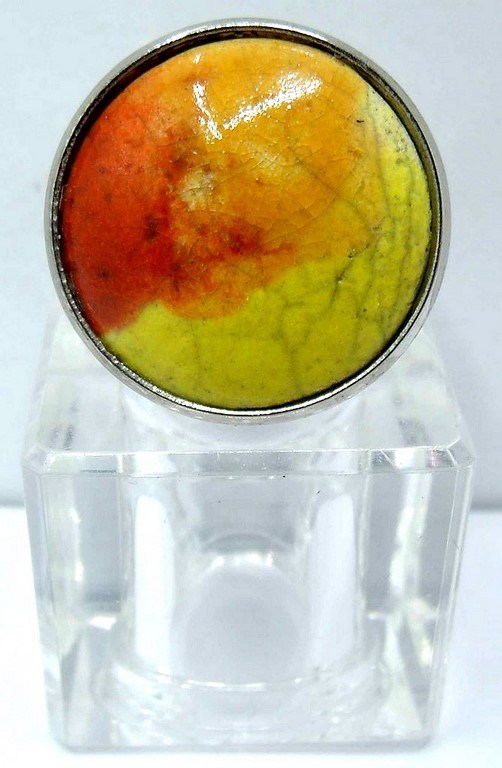 bague raku orange et jaune  C Vue 