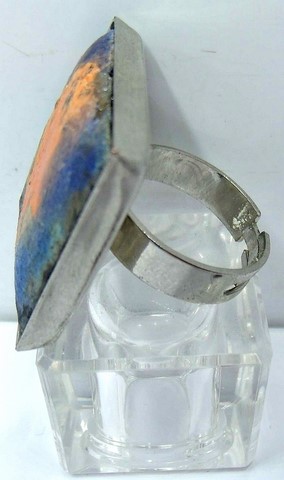 bague raku bleue et orange C Vue 